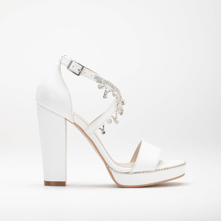 White Jodi - Platform Criss Cross Wedding Shoes with Rhinestones for wholesale on Faire