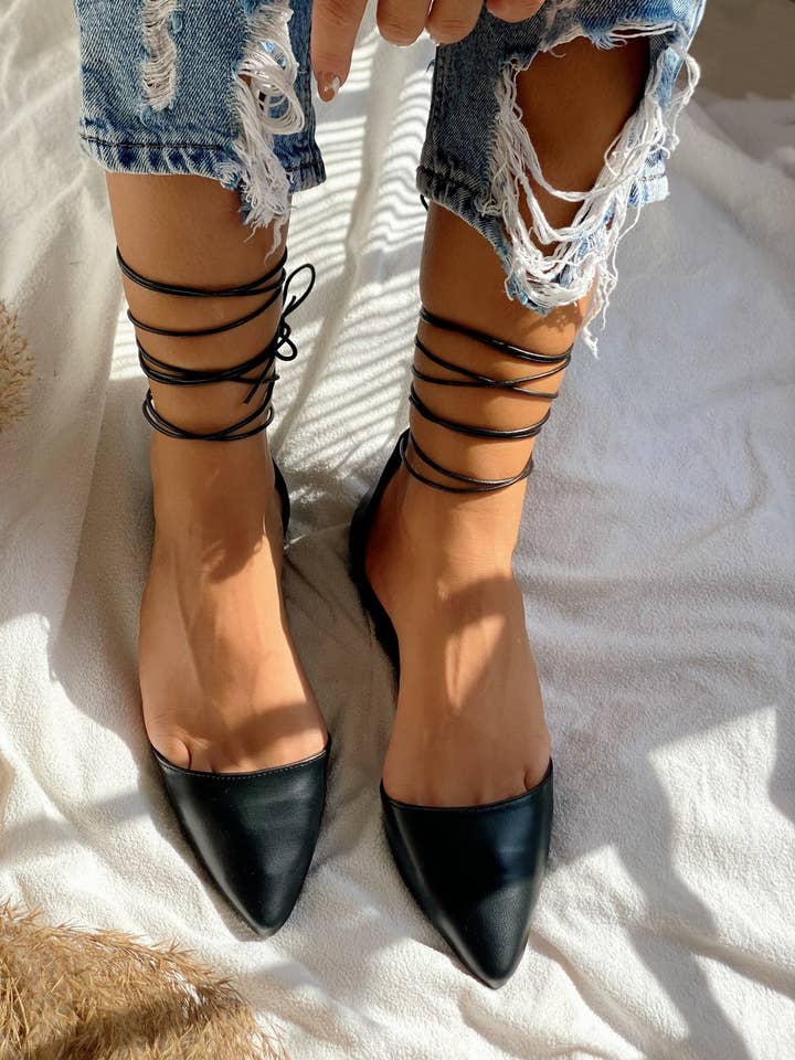 Christina Christi - Wholesale Mules - Women's - Lace Up Mules, Leather Shoes, Women Mules, Black Mules3