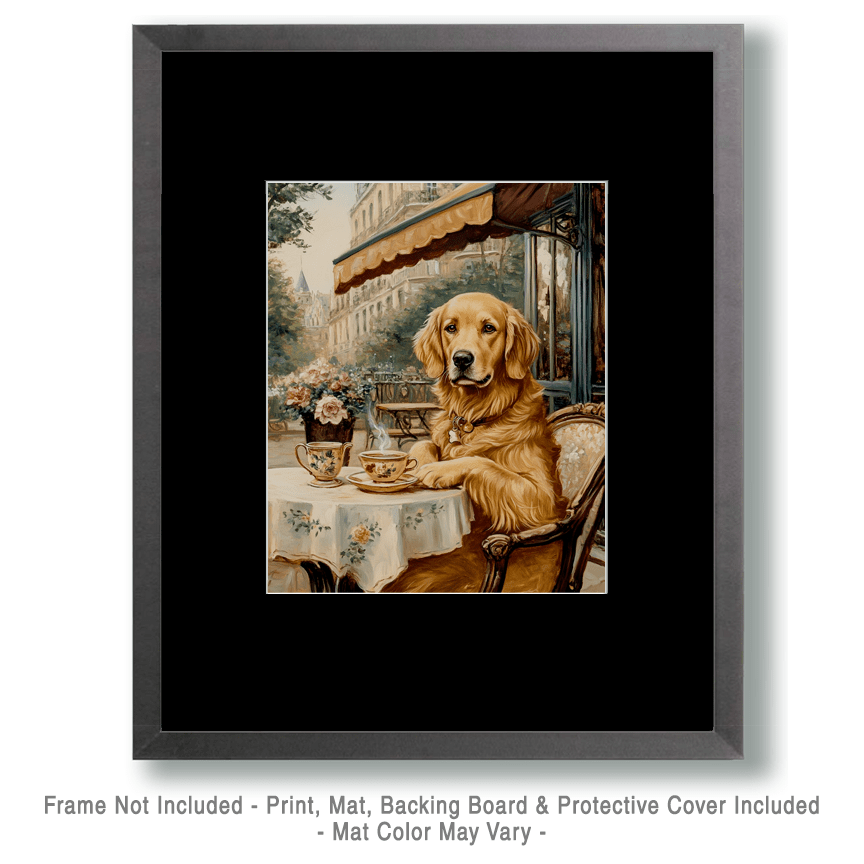 Mowbi - Wholesale Art Print - Golden Retriever at a Paris Cafe - Pet Dog Still Life Wall Art Prints – 8″x10″ Artwork for 11″x14″ Frame1