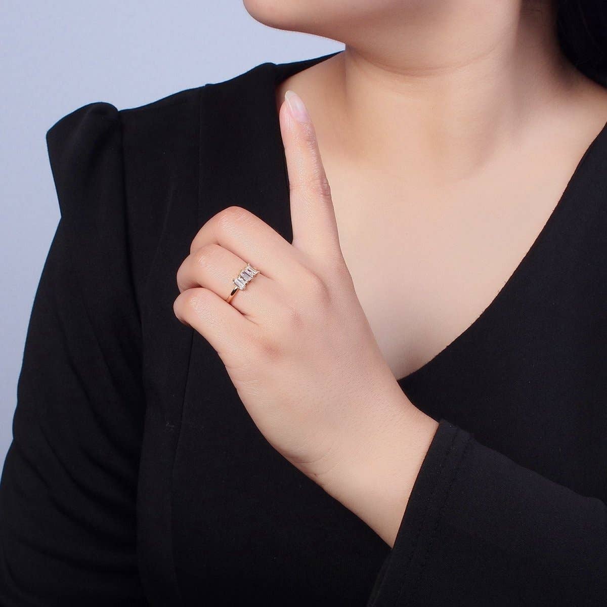 Aim Eternal - Wholesale Ring met meerdere stenen - 16K Goud Gevuld Minimalistische Gouden Baguette Steen Ring | O-7391