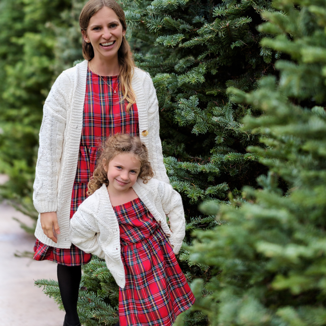HAHA MAMA Clothing - Vente Robe – femme - Robe de Noël à carreaux en tartan rouge pour maman et moi - Femmes3