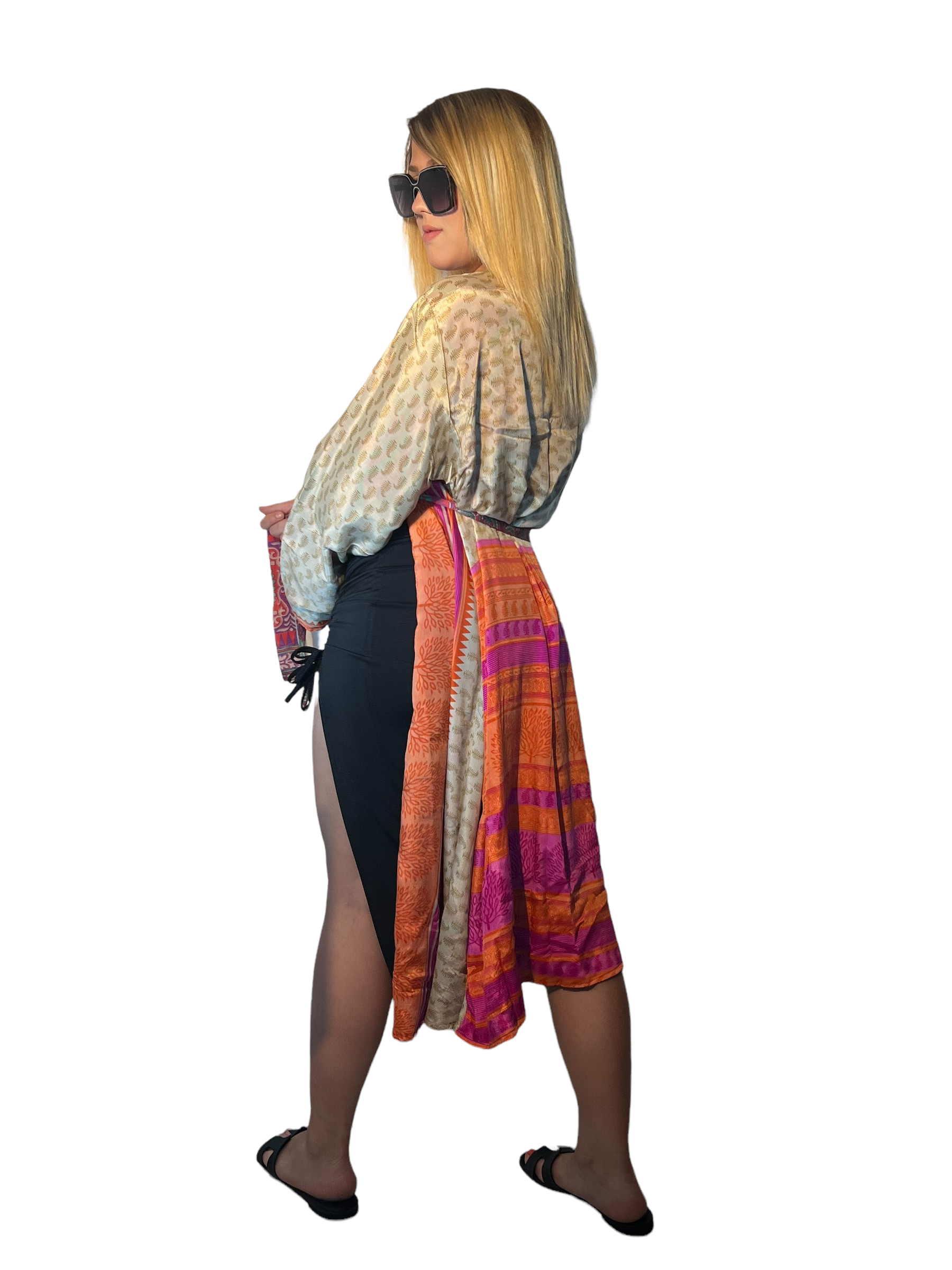 Kinomy - Vendita all'ingrosso Kimono - Donna - Kimonos medi reversibili in seta riciclata (100 cm) confezione da 2011