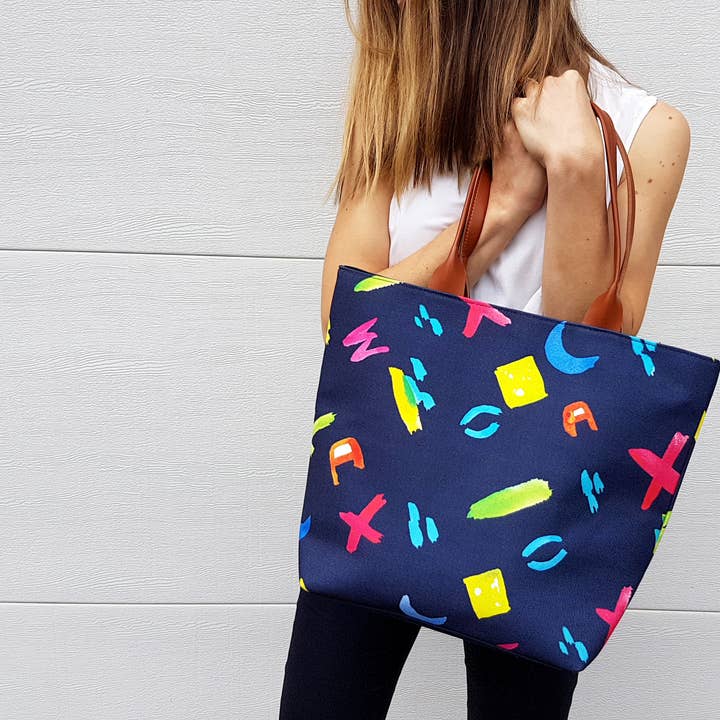 Brush Stroke Large Shopper Tote Bag With Zipper for wholesale by Harvest Collection