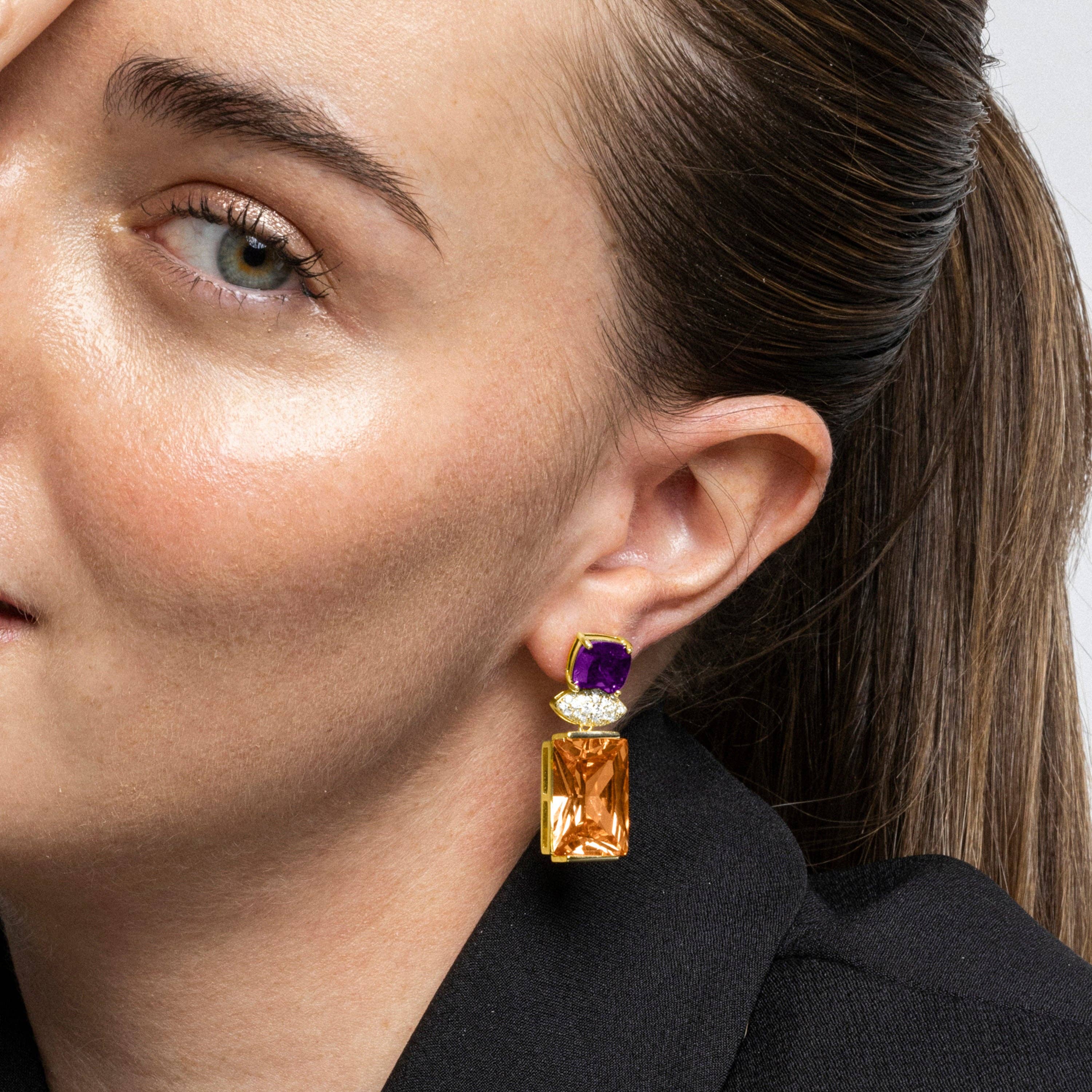 Luxenter - Wholesale Dangle Earrings - Pendientes Luxenter de Plata de Ley 925 y Circonita Champagne acabado oro 18k - Khay3