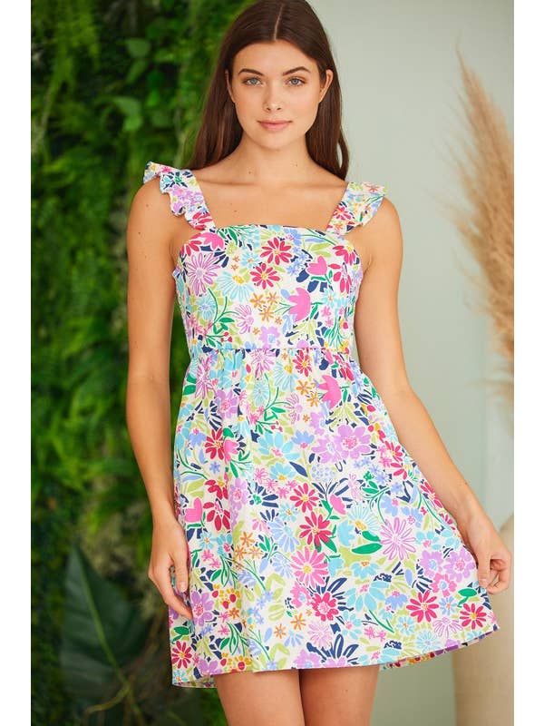 FSL Apparel - Wholesale Dress - Women's - SD4408 - FLORAL PRINT COTTON POPLIN DRESS