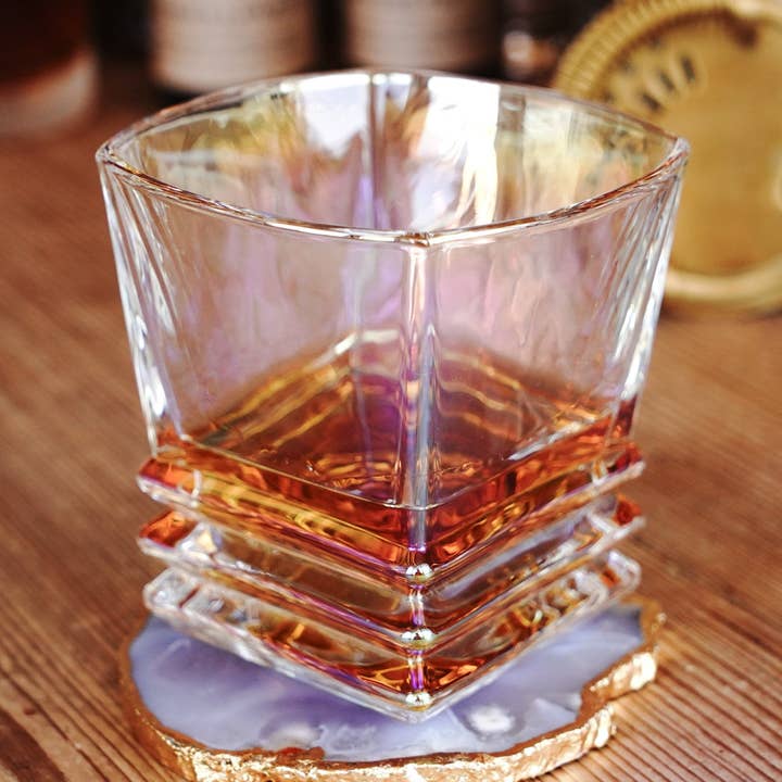 Iridescent Low Ball Art Deco Inspired Whiskey Glass for wholesale by Backwoods Provisions