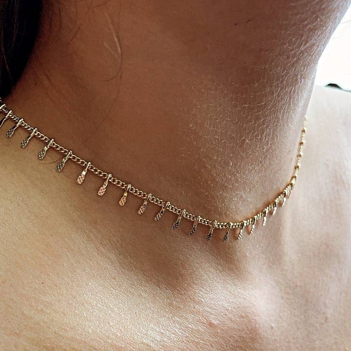 Milie Jewels - Wholesale Choker/Collar - 18k Gold Filled Dainty Fringe Choker Necklace Bohemian Desig
