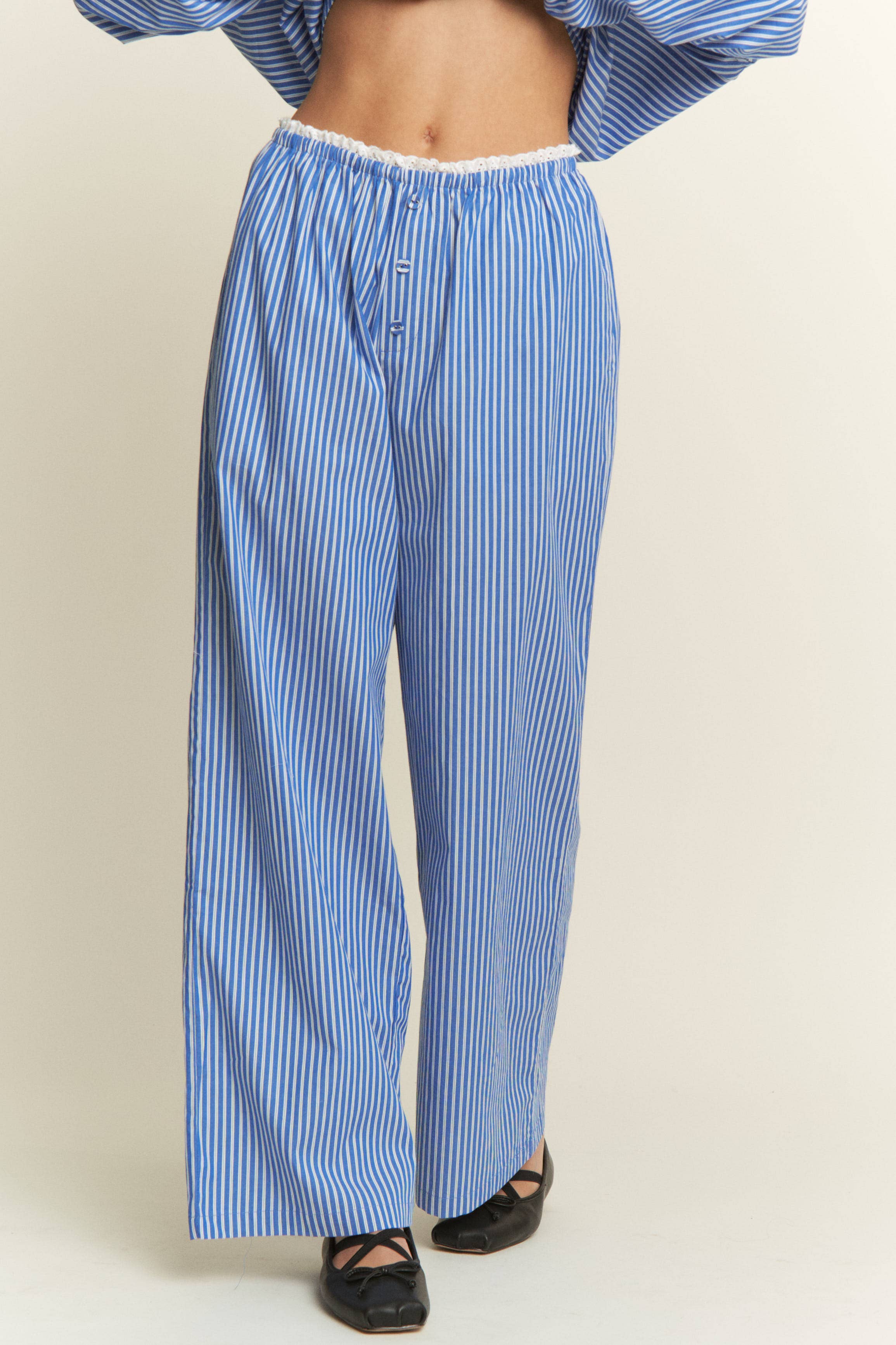 CANDESCENT - Wholesale Pants - Women's - Striped Wide Leg Lounge Pants with Lace Trim (Matching Set)5