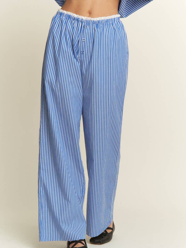 CANDESCENT - Wholesale Pants - Women's - Striped Wide Leg Lounge Pants with Lace Trim (Matching Set)5