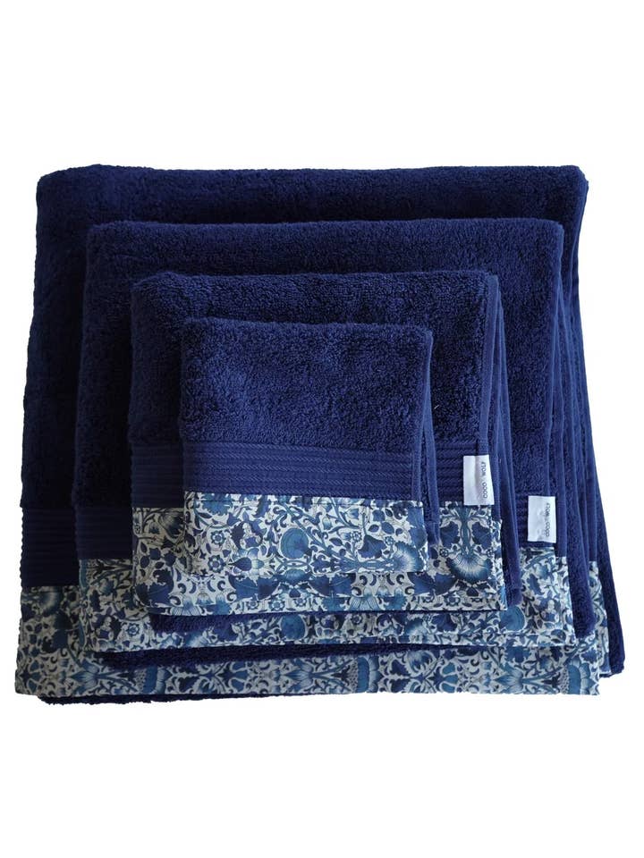 Border Edge Towel made with Liberty Fabric LODDEN NAVY for wholesale by Coco & Wolf