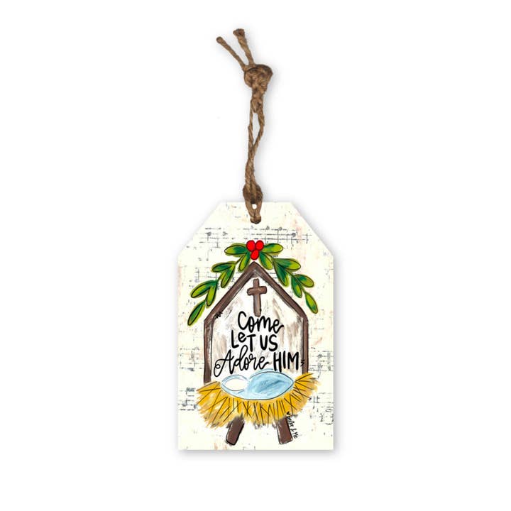 Baxter & Me - Wholesale Ornament - Come Let Us Adore Him Nativity Tag Ornament