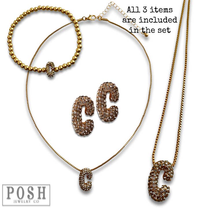 Pink Panache Brands - Wholesale Jewelry Set - Rhinestone initial jewelry set4