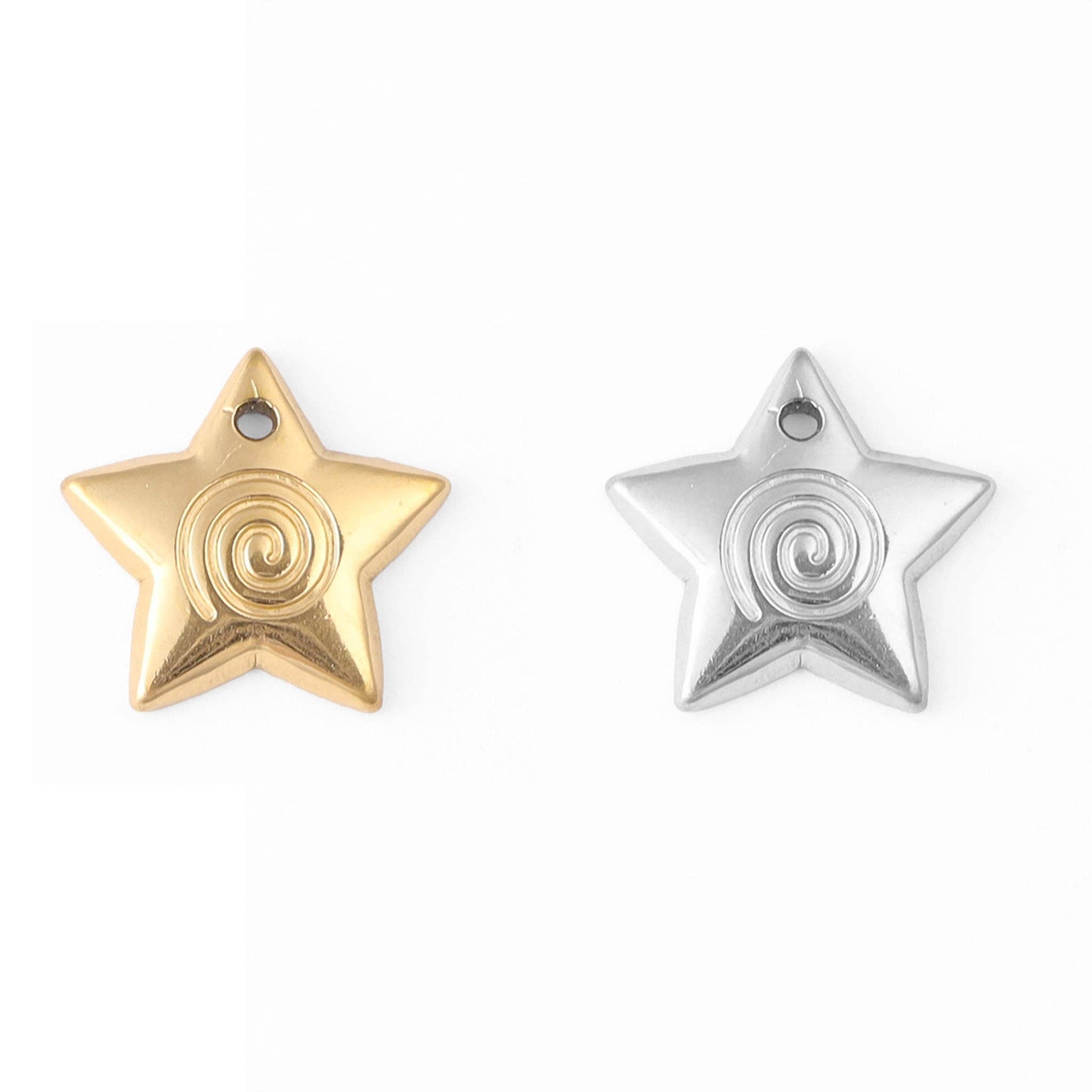 WJW - Wholesale Individual Charm/Pendant - 18K Gold PVD Stainless Steel Puffy Star Charm2