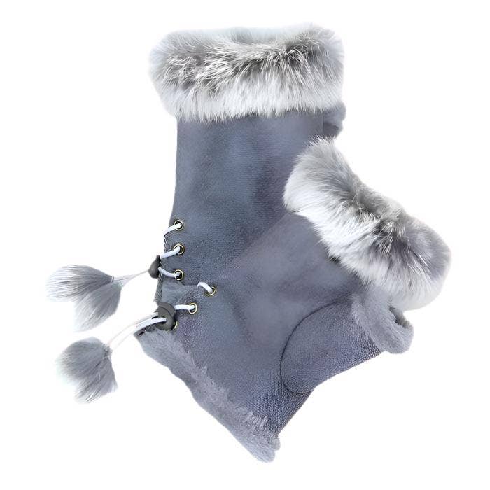 Madeline Love – wholesale Gloves – Women's – Fingerless Faux Fur Trim Faux Suede Gloves Drawstring5