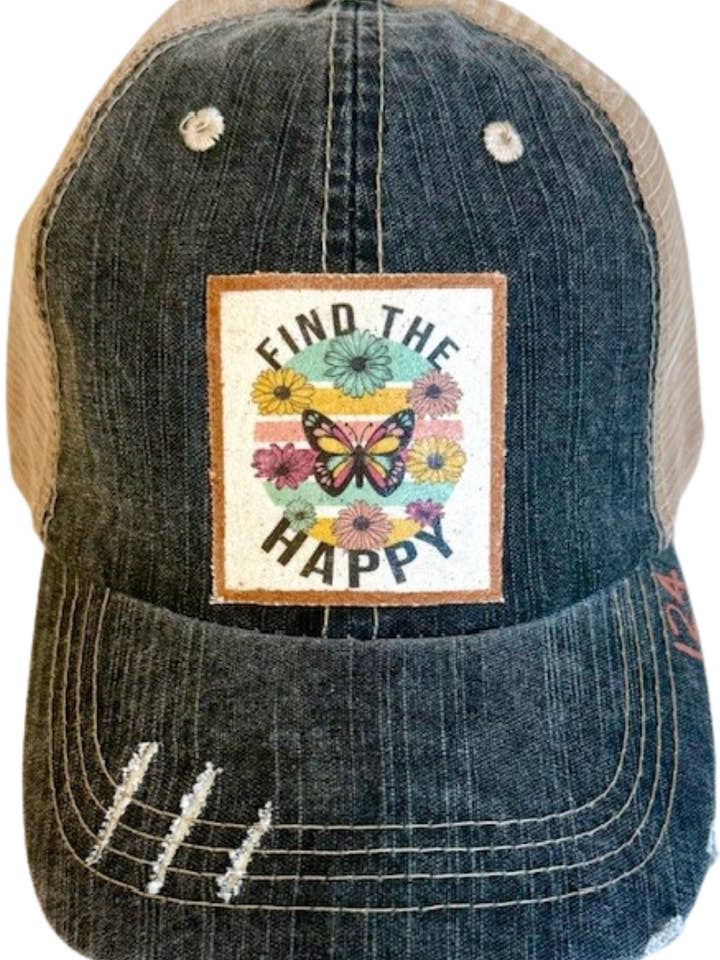 (#124) "ENCONTRA A FELICIDADE" BONÉ TRUCKER DESGASTADO por atacado de Jana's Flannels