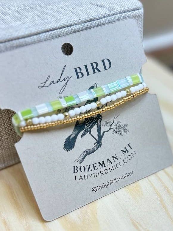 Limelight & White Tila Bead Stacked Bracelet Set for wholesale by Lady Bird Market