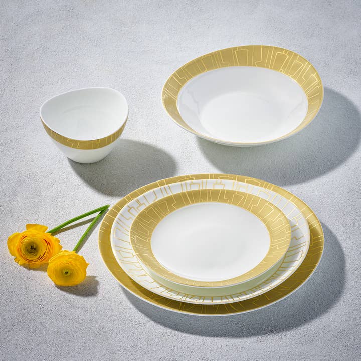 Vikko Shine Sienna Gold 20 Pc Dinnerware Set Service for 4 for wholesale by Kadra Kitchenware