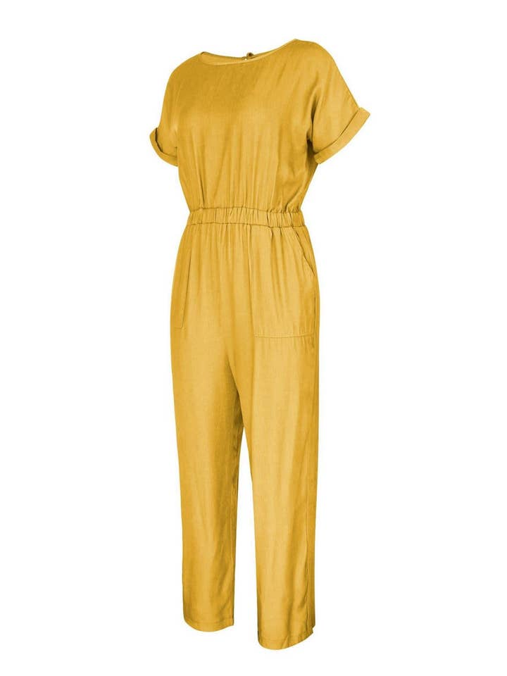 FS Collection - Wholesale Jumpsuit - Women's - Back Detail Short Sleeve Jumpsuit In Yellow4