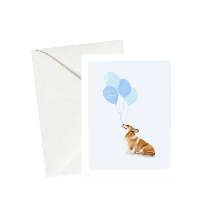 Corgi It's A Boy Greeting Card for wholesale by Pawssionate Art