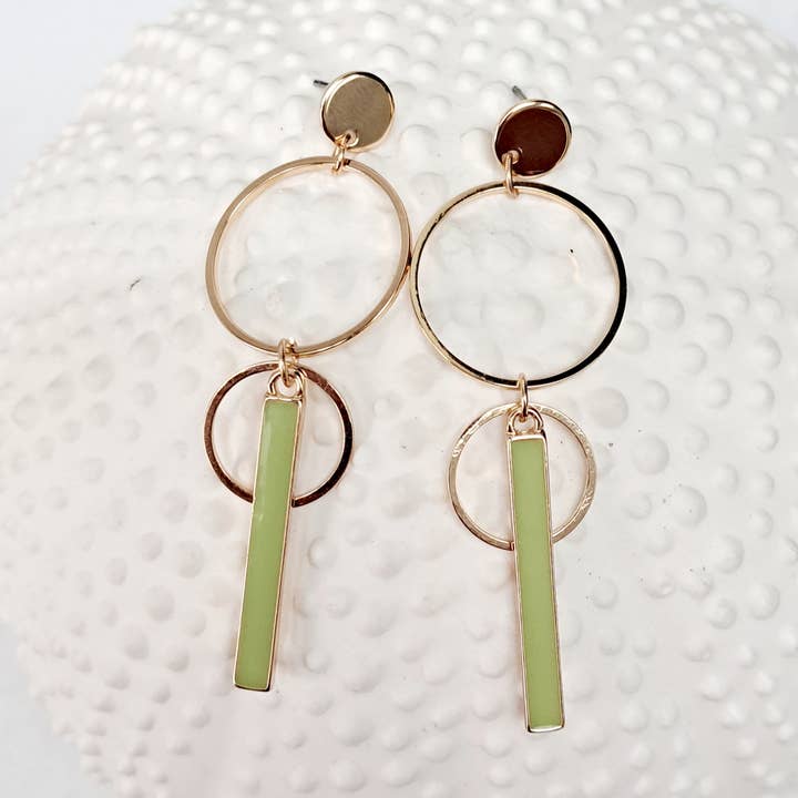 Brincos - Merry - círculos - ouro/verde por atacado de Maison Delclef