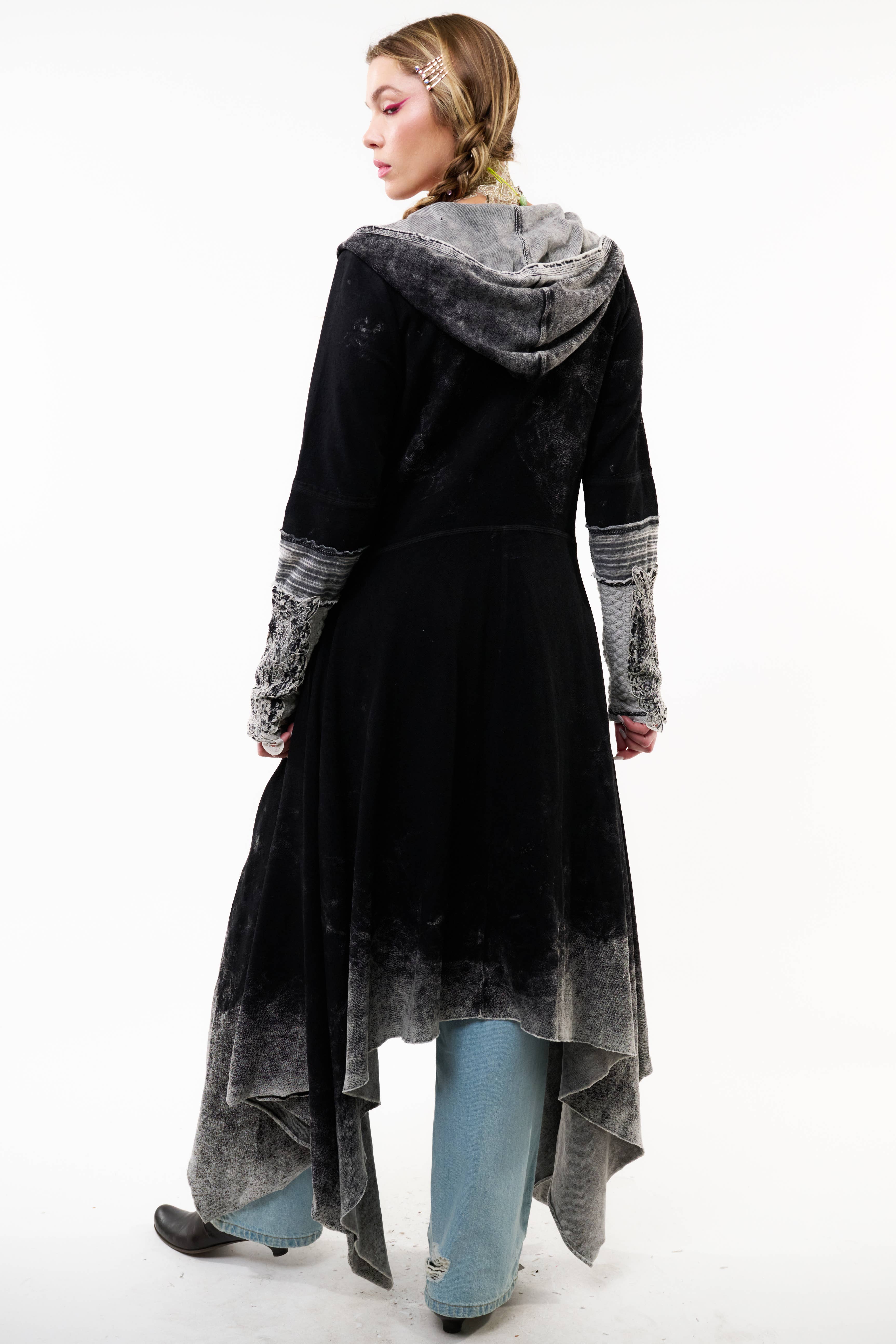 Black Acid Wash Forest Goddess French Terry Coat for wholesale on Faire8