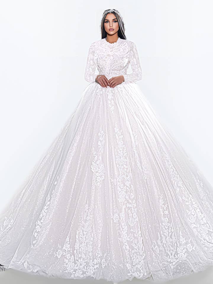 Bliss - Langærmet A-line / Ballkjole Yndig Brudekjole for engroshandel hos Unique Modest Bridal