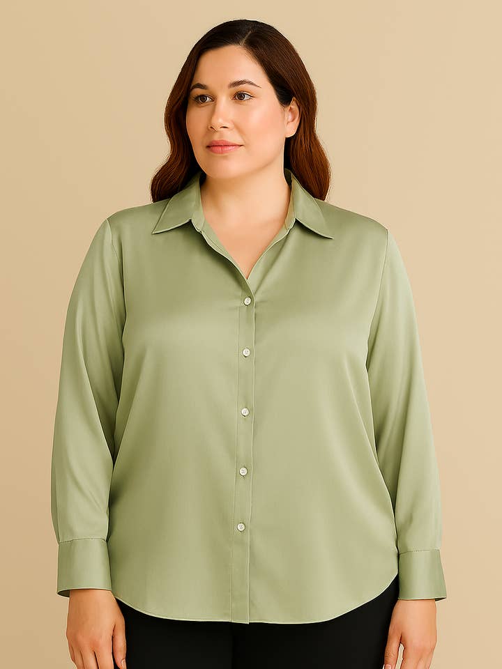 Afinity - Wholesale Button Down Shirt - Women's - Plus size satin shirt – Ref. A918-12