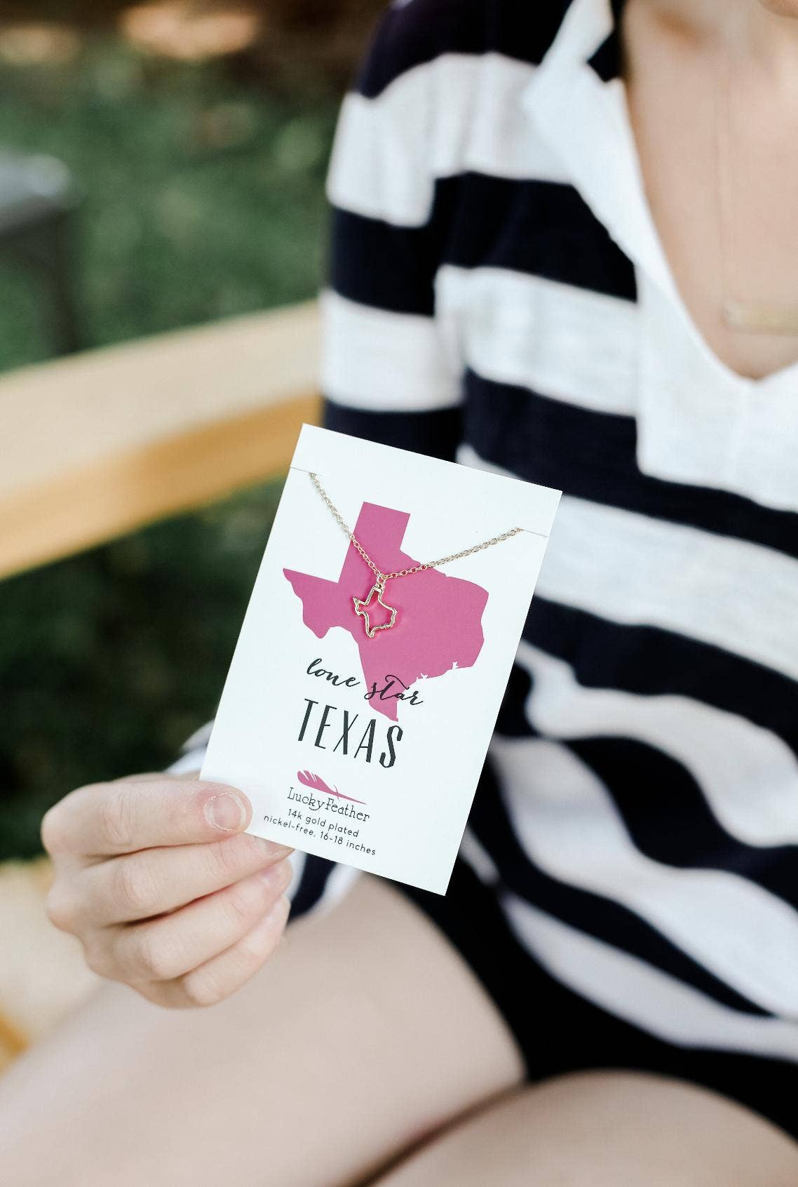 Lucky Feather - Wholesale Pendant/Charm Necklace - State Necklace - Gold - TEXAS2