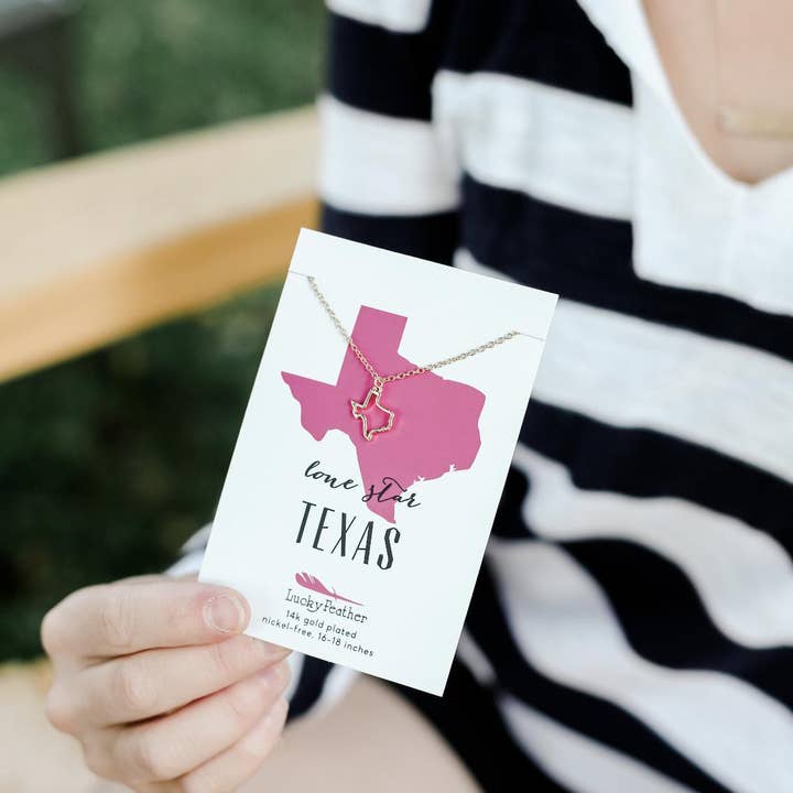 Lucky Feather - Wholesale Pendant/Charm Necklace - State Necklace - Gold - TEXAS2