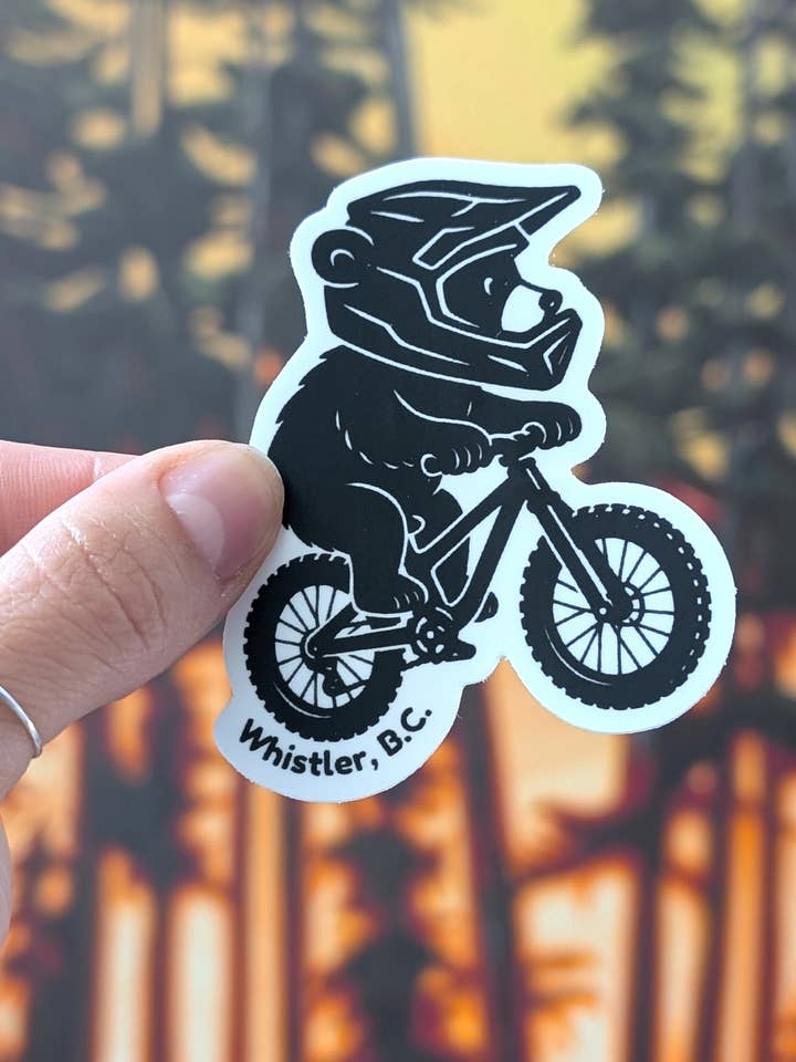Bear Cub Biker Sticker - Downhill Mountain Biking Baby Bear for wholesale by Northwest By Nature