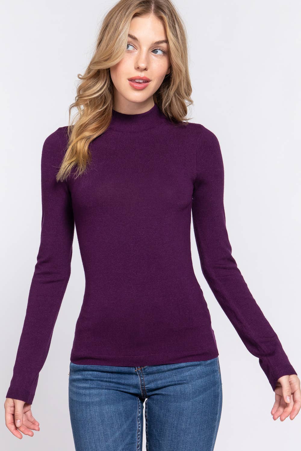 Active Basic | Active USA - Venta al por mayor Jersey de punto - Mujer - Suéter básico de manga larga con cuello simulado29