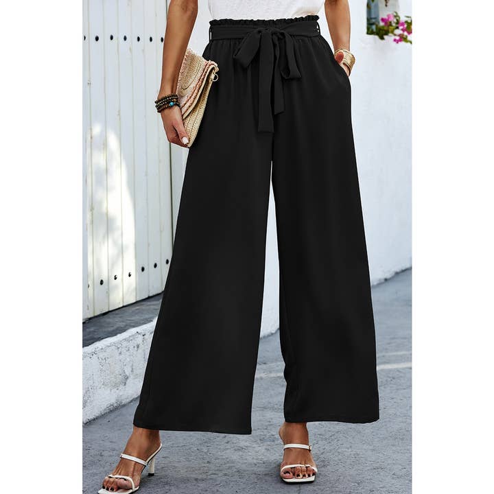 Wide Leg High Waist Tie Pockets Knot Pants for wholesale by Supreme Fashion