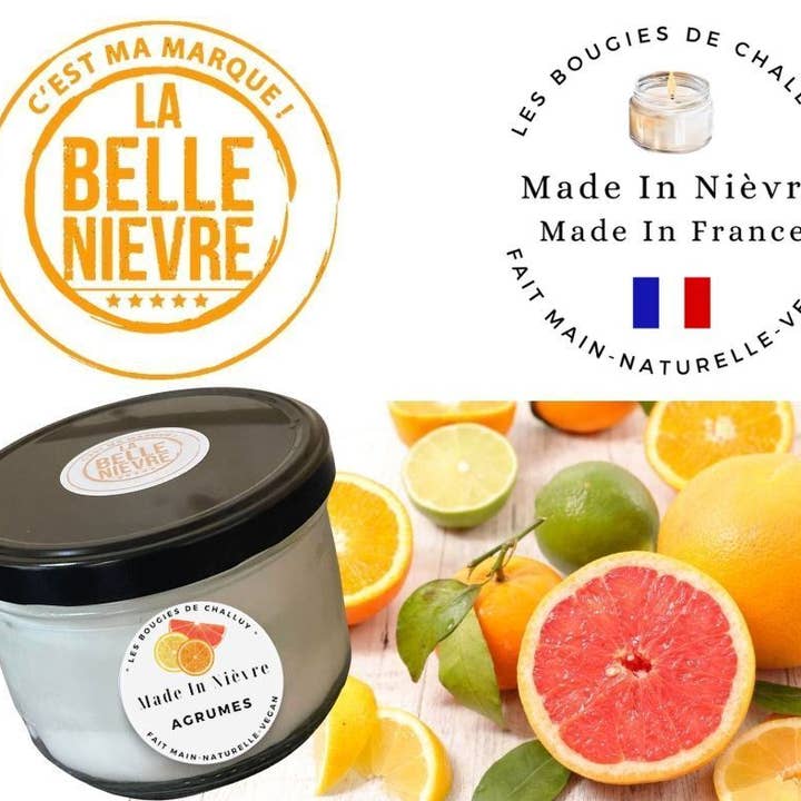 CANDELA «CITRUS» PRODOTTA A NIÈVRE per la vendita all'ingrosso da parte di LES BOUGIES DE CHALLUY