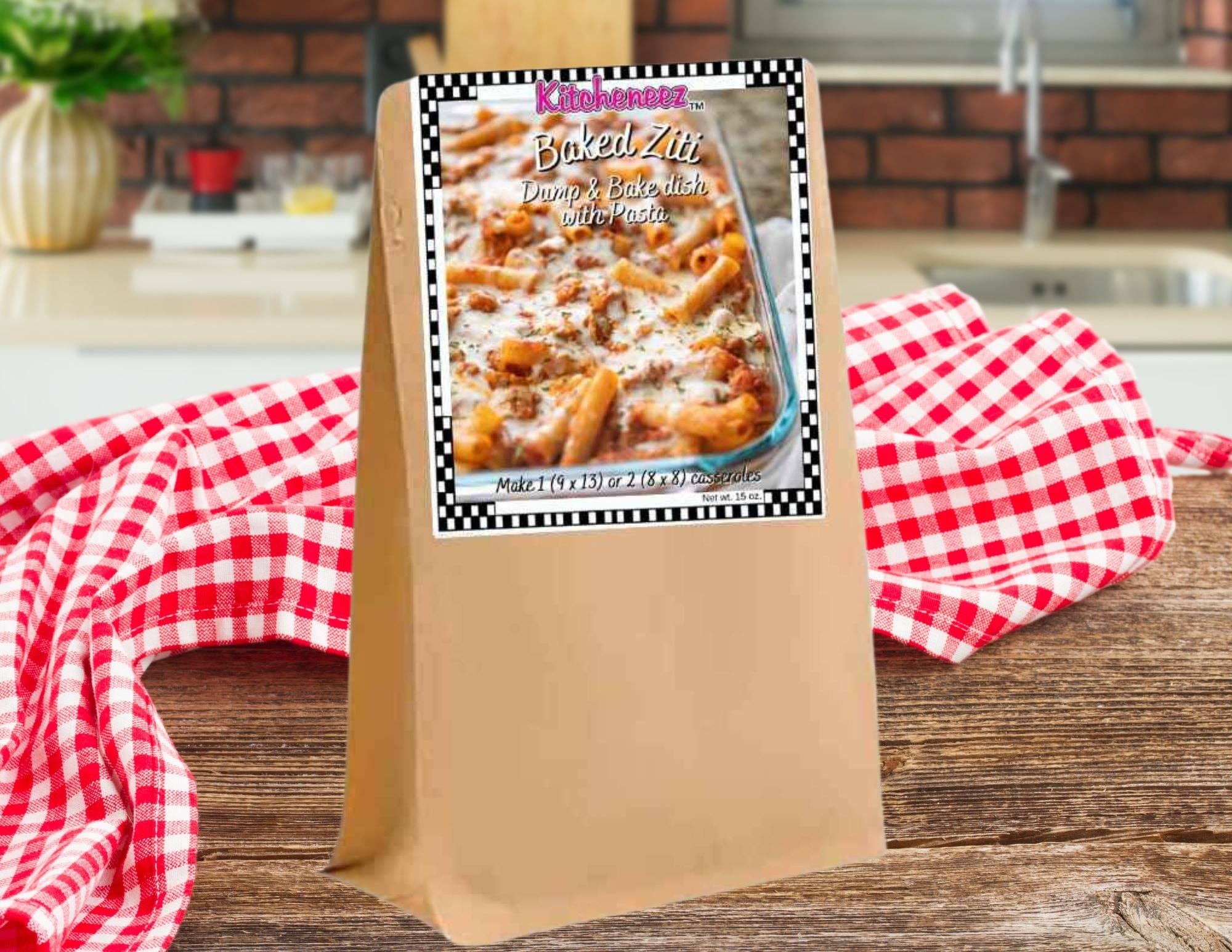 Kitcheneez Mixes & More! - Wholesale DIY Food Kit - Baked Ziti Dump 'n Bake Meal Kit with Seasoning and Pasta