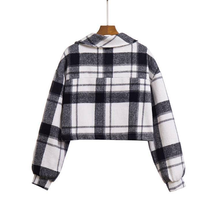 Rosa Clothing - Wholesale Shirt Jacket/Shacket - Women's - Plaid Balloon Sleeve Cropped Shirt Jacket6
