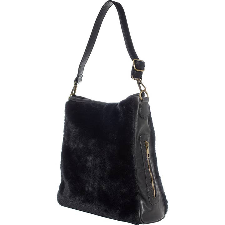 Square Deal Recordings & Supplies - Wholesale Shoulder Bag - Women's - Purse - Sourpuss - Faux Fur Sure Hobo Black Furry N' Awesome
