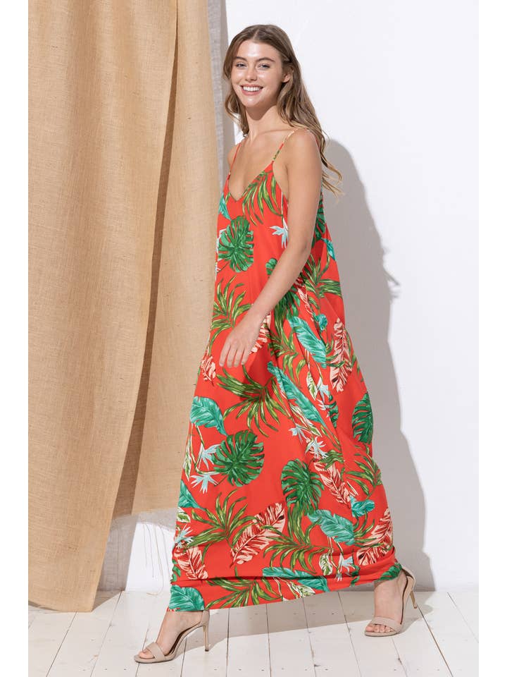 Bloidy - Wholesale Dress - Women's - Palm Leaf Tropical Floral Print Maxi Dress - C967610