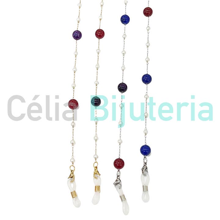 Steel Glasses/Masks Chains with Stones and Pearls for wholesale by Celli Biju