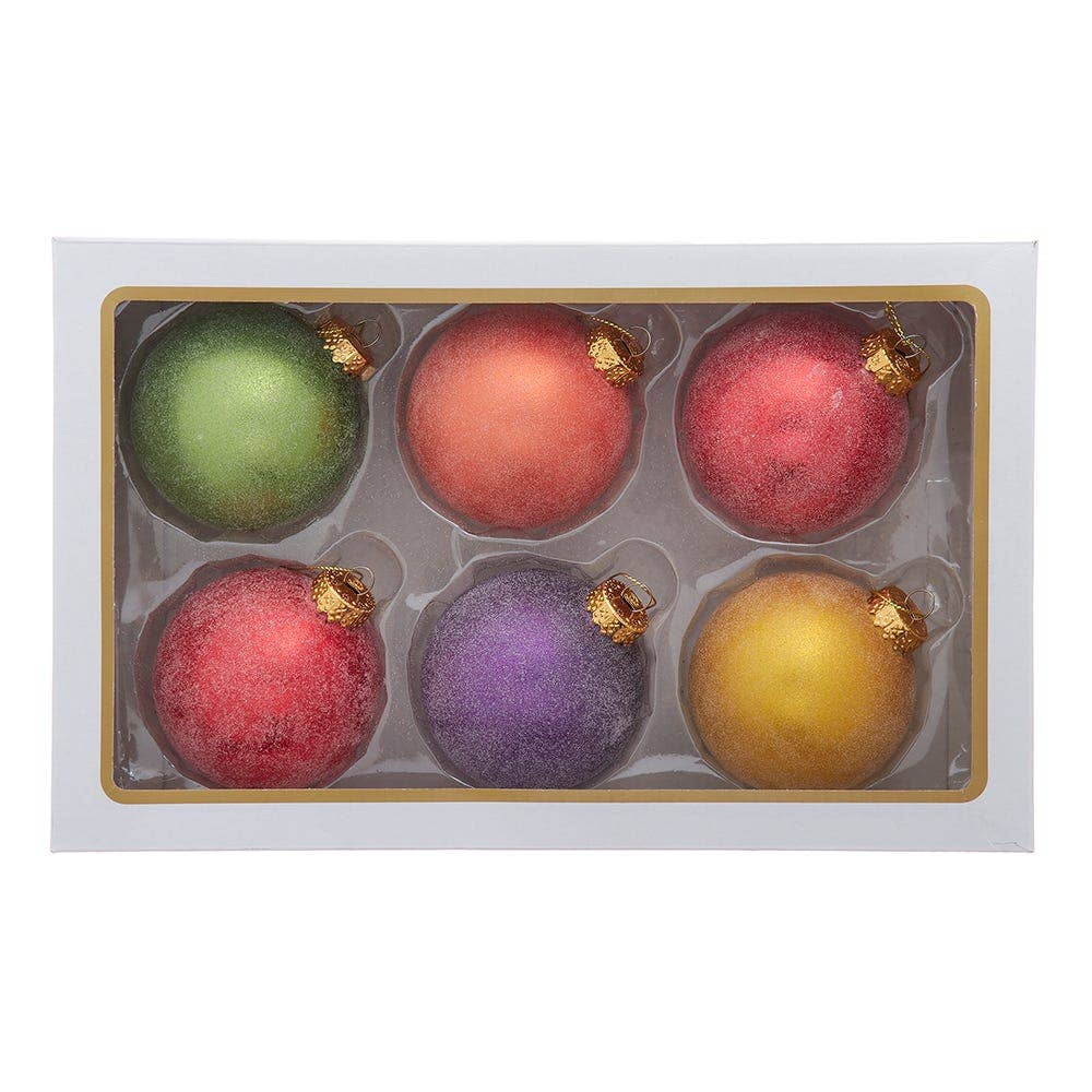 Kurt S. Adler, Inc. - Wholesale Ornament Set - 80MM SUGAR FROSTED GLASS BALLS 6PC0