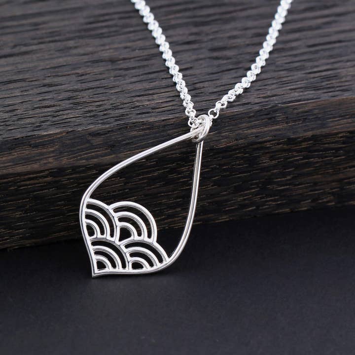 A Charmed Impression - Wholesale Pendant/Charm Necklace - A Charmed Impression Sterling Silver Wave Teardrop Necklace • Simple Minimalist Jewelry • Modern Pendant • Romantic Feminine • Waves Pattern