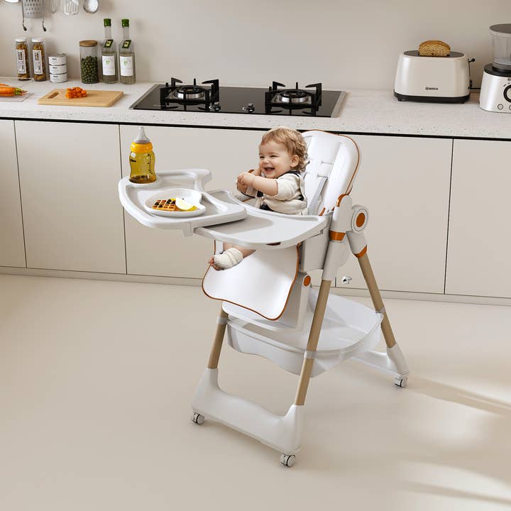 Adjustable White Baby High Chair with Wheels & Safety Belt and other Purchase Wholesale double stroller. Free Returns & Net 60 Terms on Faire trending on Faire.