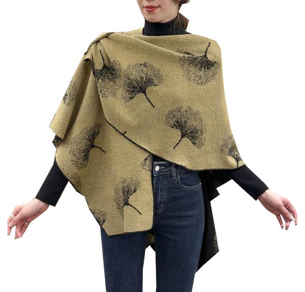Winding River - Wholesale Wrap - Women's - Cozy Cashmere Like Travel Wrap Tan/Black Ginkgo Reversible  1