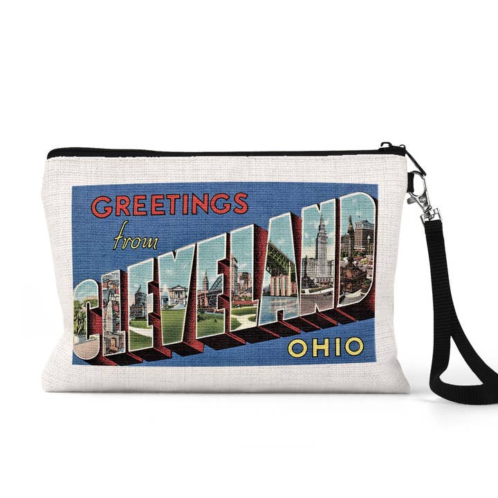 Cleveland Ohio Vintage Postcard Wristlet Pouch Makeup Bag for wholesale by Daisy Mae Designs