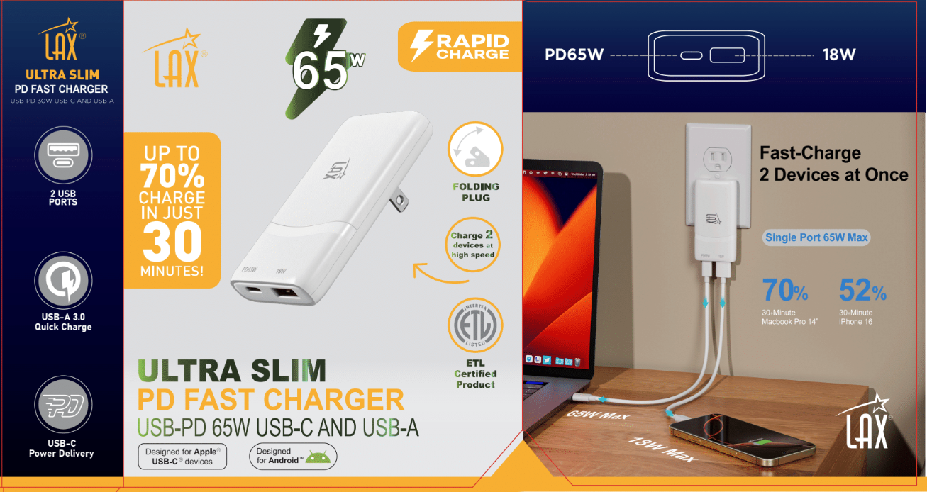 LAX Gadgets – wholesale Portable charger – LAX USB PD Fast Chargers for iPhone and Android -Retail Pack8