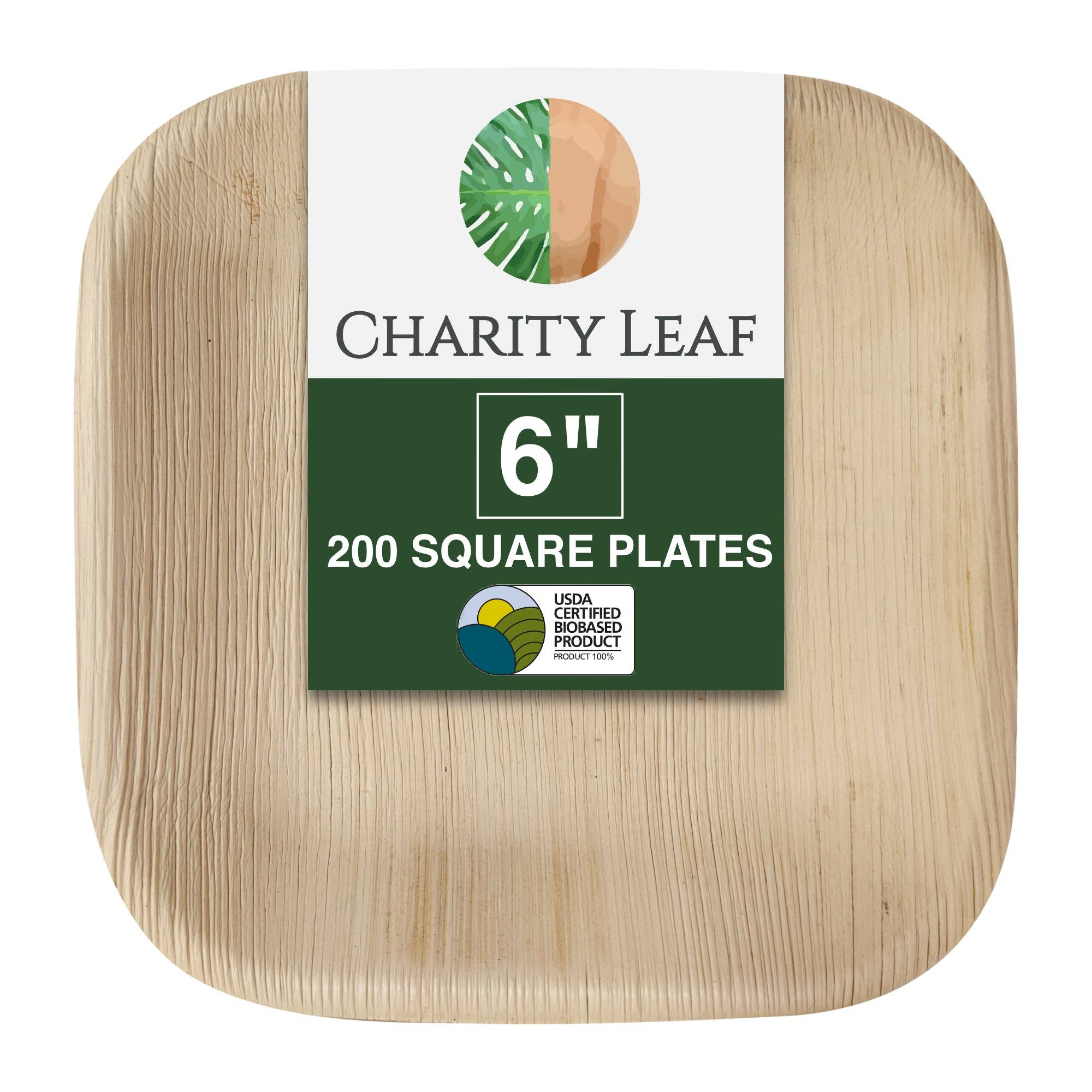 Charity Leaf - Wholesale Disposable Plate - Palm Leaf Square Plate - 6" Inch - Pack of 50 Plates3