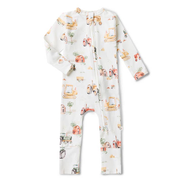 Snuggle Hunny - Wholesale Sleepsuit - Baby - Diggers & Tractors Organic Snugglesuit Convertible Romper1