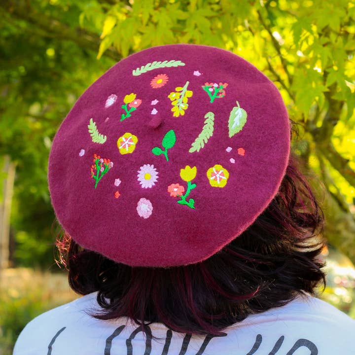 Summer Blooms Embroidered Beret! for wholesale by Clammy Heart