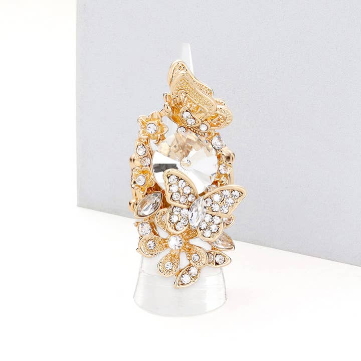 Sensibling Corp. - Wholesale Cocktail/Statement Ring - Crystal Pave Floral Butterfly Stretch Ring4