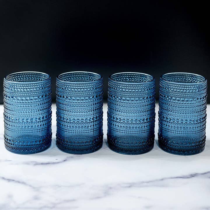 Greenline Goods - Wholesale Drinking Glass/Cup - Hobnail Drinking Glasses - Blue 13 oz ( Set of 4 )
