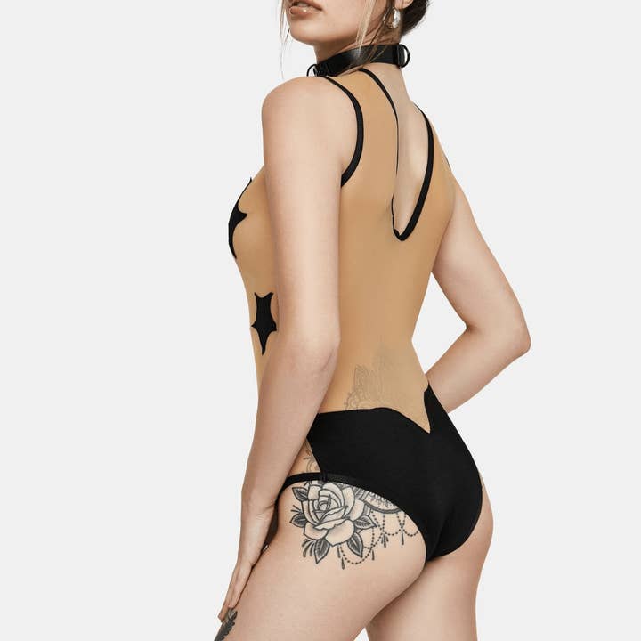 Star Struck Black Stars Nude Mesh One Piece Bodysuits for wholesale by Neva Nude